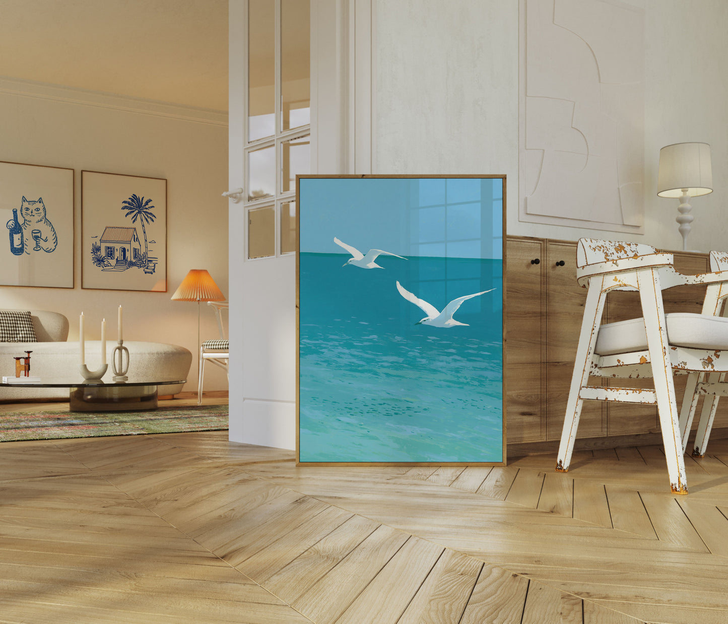 Graceful Seabirds Over Ocean Poster