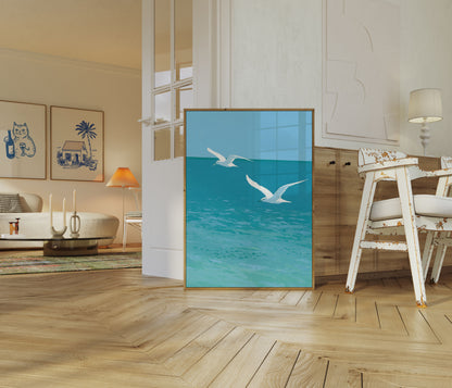 Graceful Seabirds Over Ocean Poster