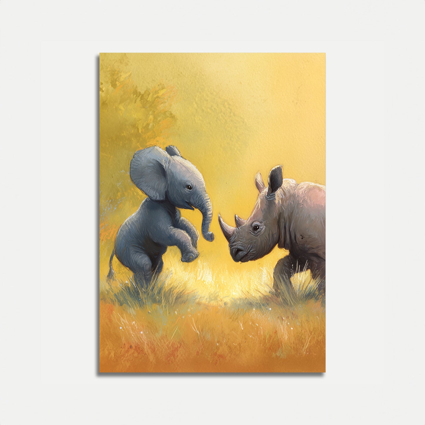 Jonge Olifant ontmoet Neushoorn Poster