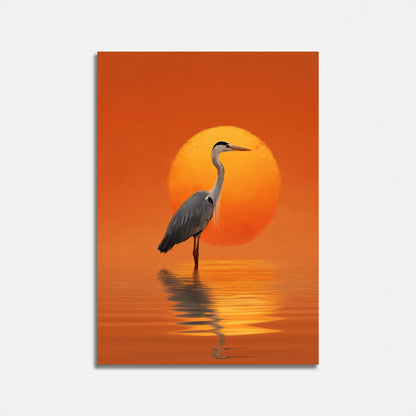 Póster de garza serena al atardecer