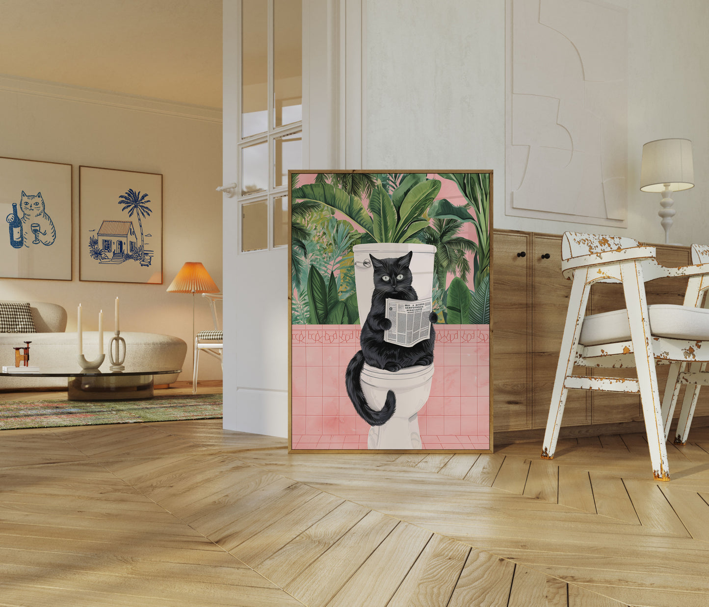 Reading Cat Bathroom Humor Poster