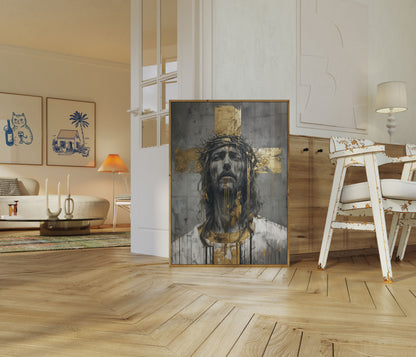 Cartaz Dourado de Crucificação Divina
