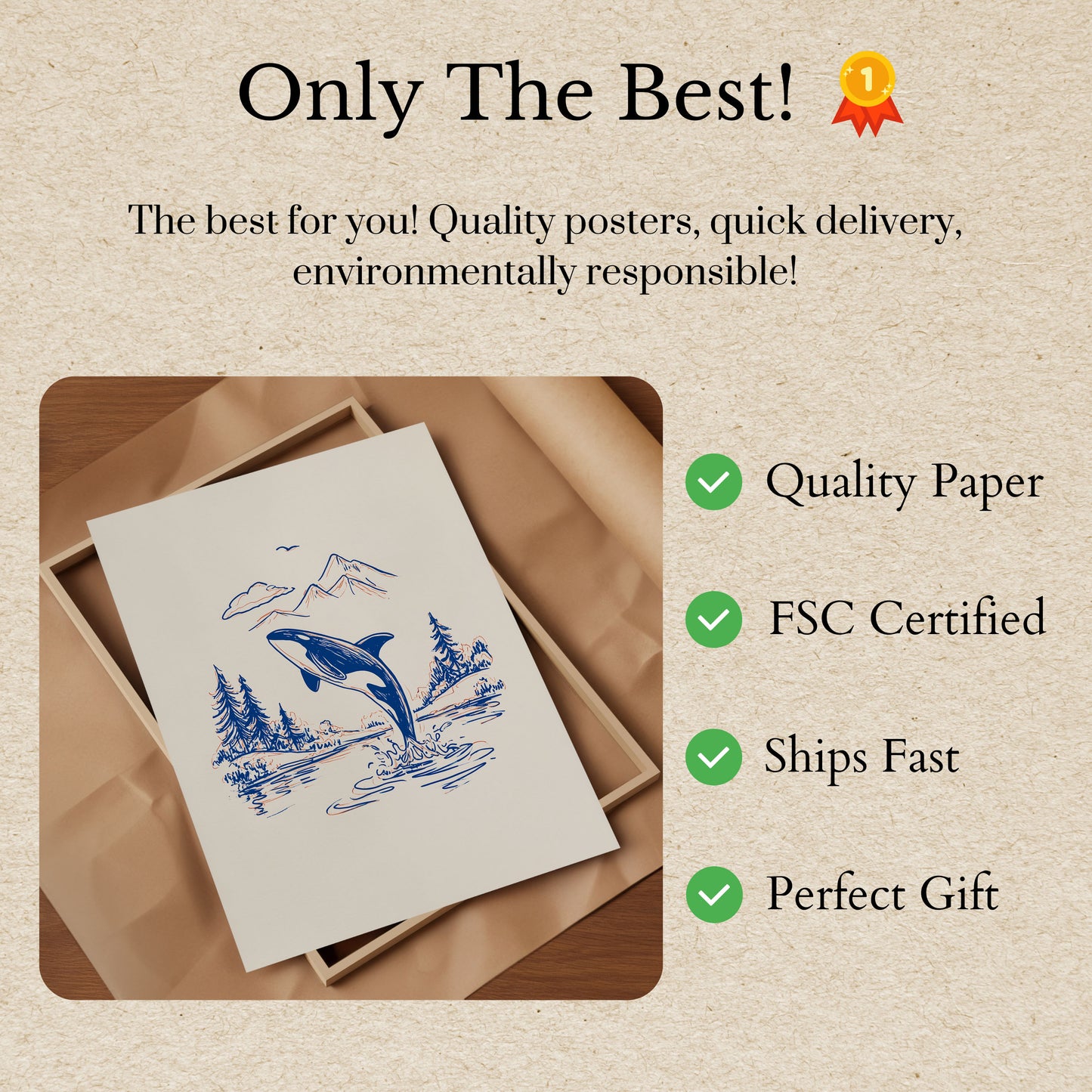 Leaping Orca Mountain Landscape Poster