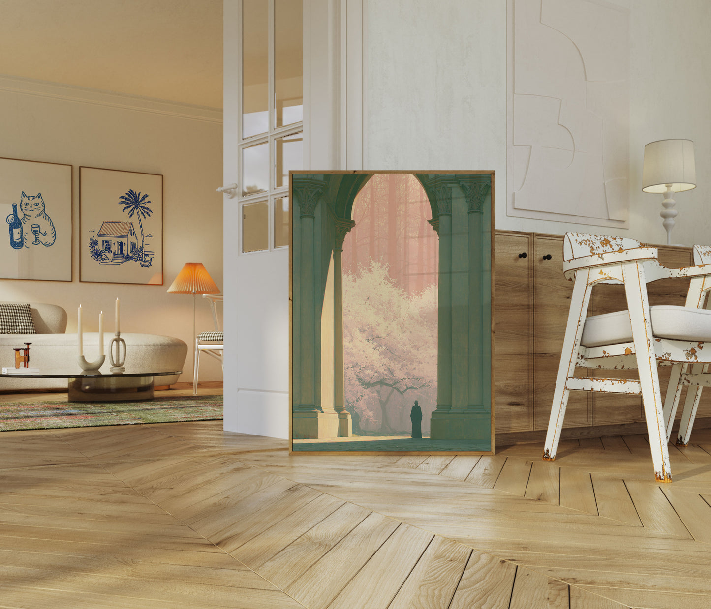 Ensom figur i klassisk arkadeplakat