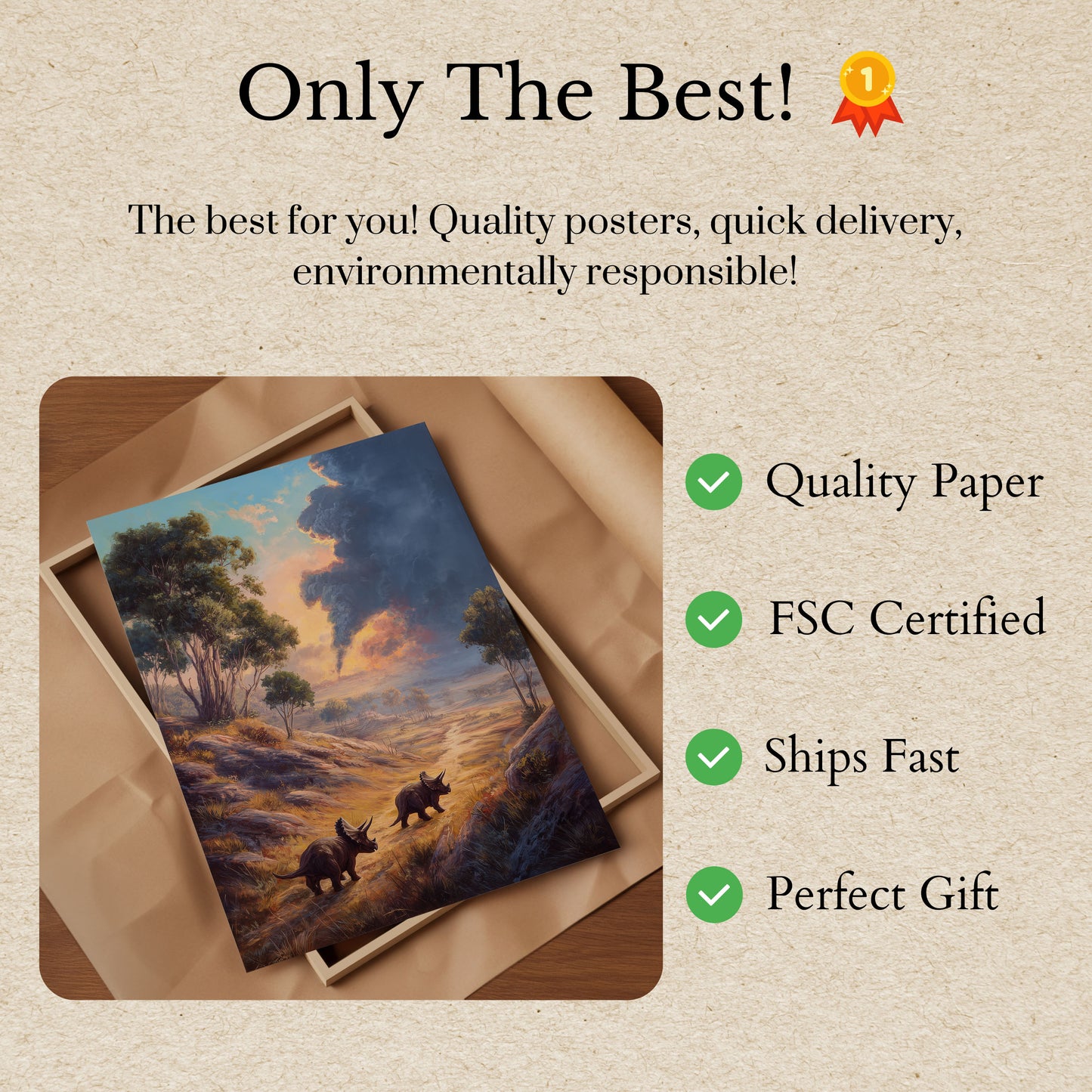 Triceratops Wildfire Landscape Poster