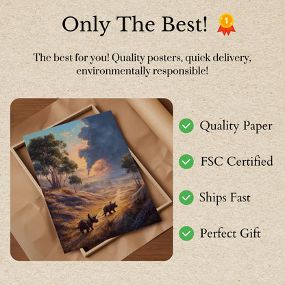 Triceratops Wildfire Landscape Poster