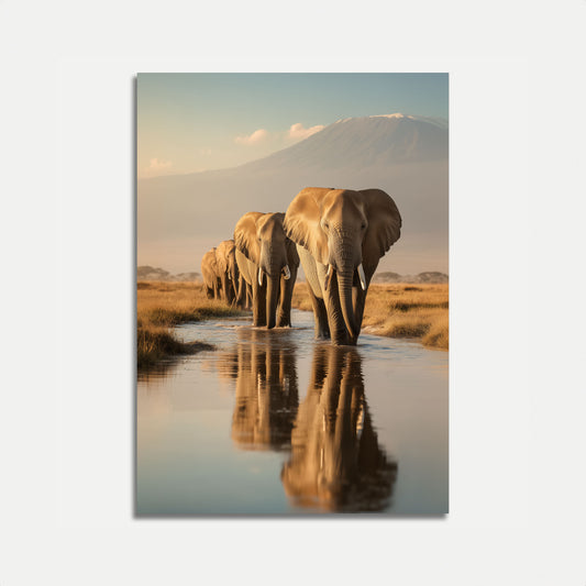 Majestic Elephants Watering Hole Poster