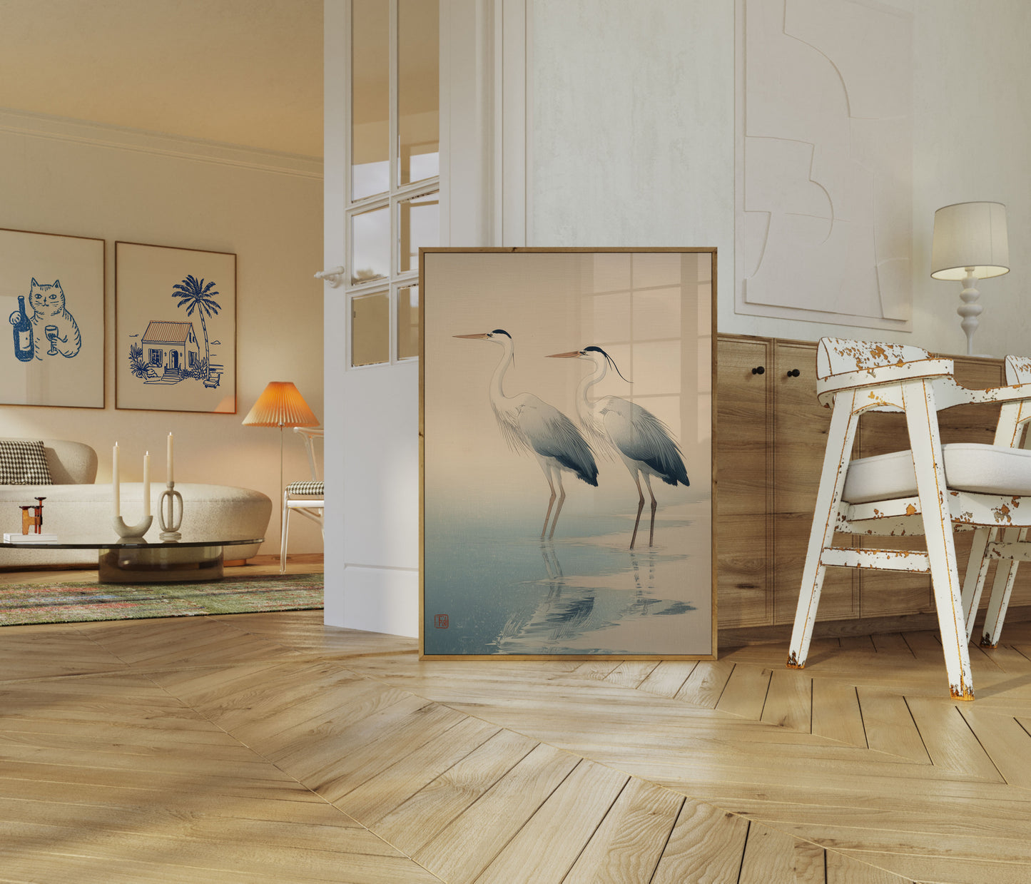 Graceful Herons in Water Poster