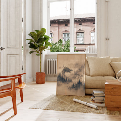 Póster del dragón del bosque brumoso