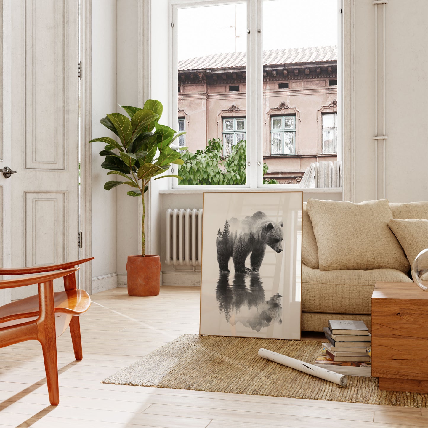 Mountain Forest Bear Reflection Poster