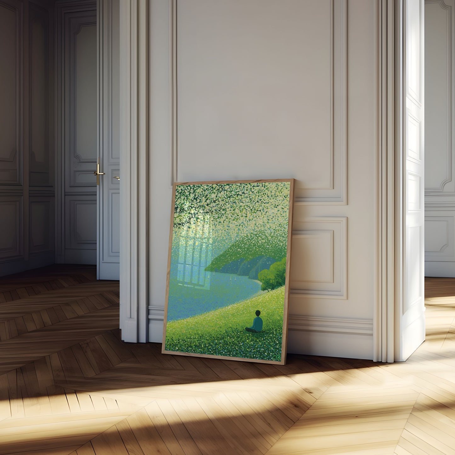 Affiche : Prairie paisible au bord du lac