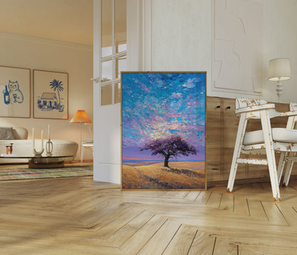 Ensomtræ Solnedgang Himmel Plakat
