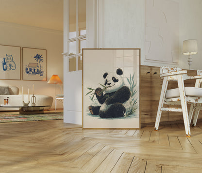 Póster artístico de un panda amante del bambú