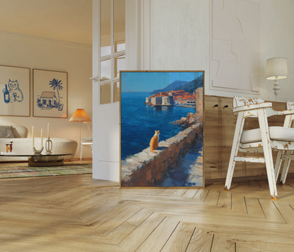 Orange Cat Overlooking Dubrovnik Poster