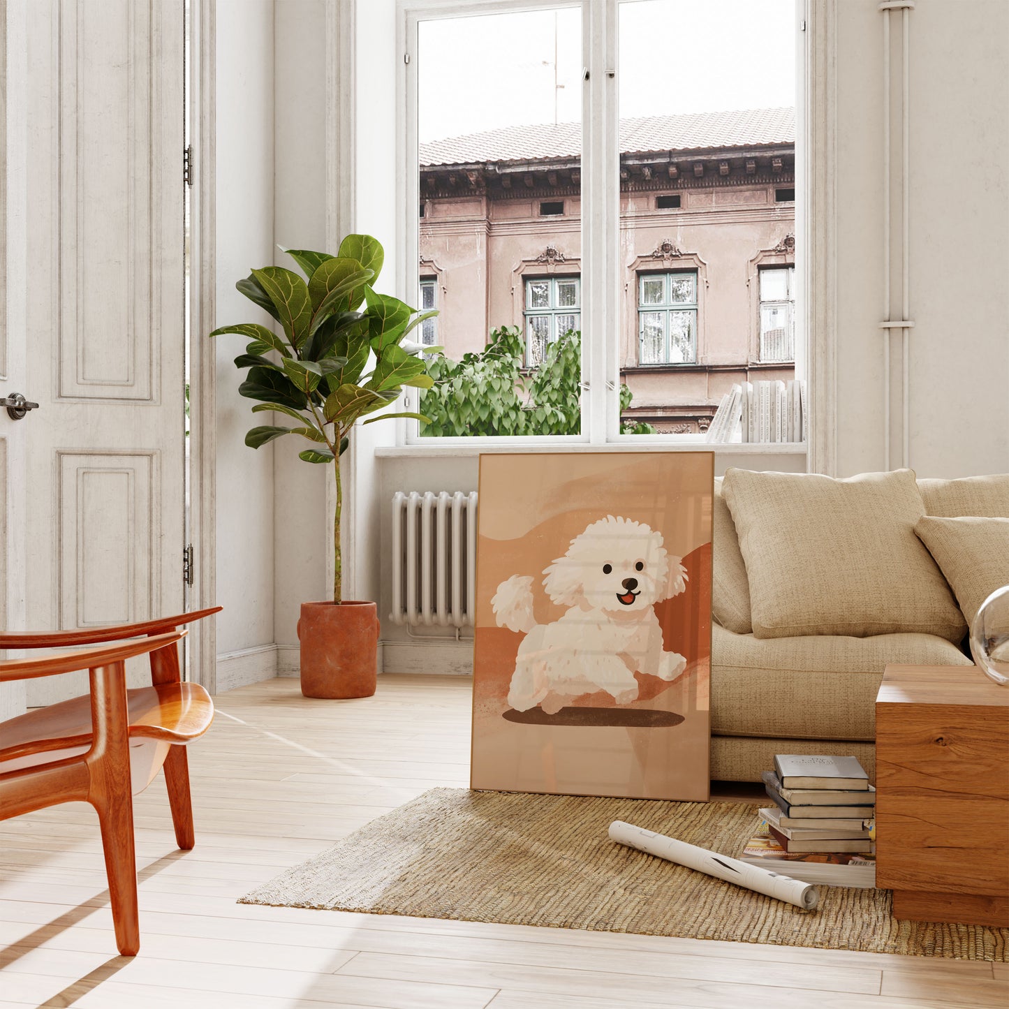 Surfing Bichon Frise Dog Poster