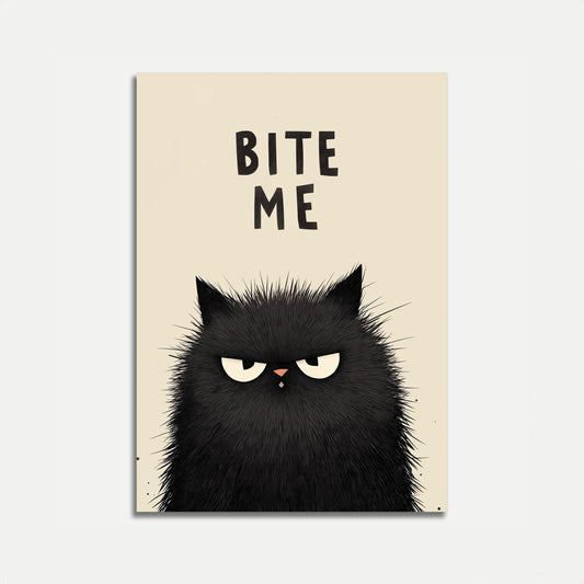 Mürrische schwarze Katze Biss mich Poster