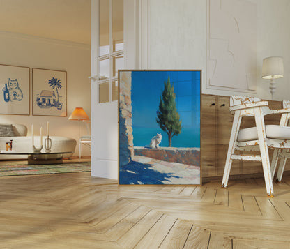 White Cat Mediterranean Sea Poster
