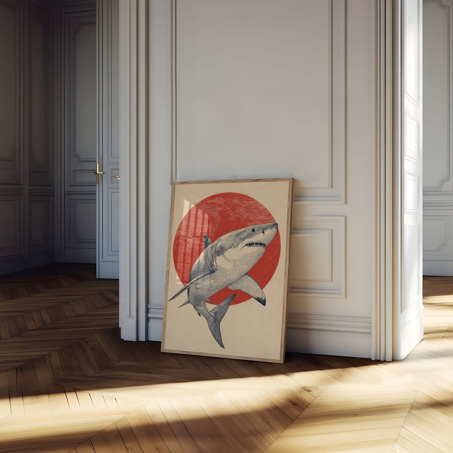 Red Horizon Shark Poster