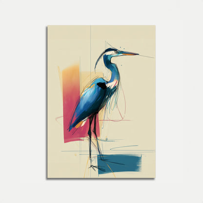 Elegant Blå Hejre Skitse Plakat
