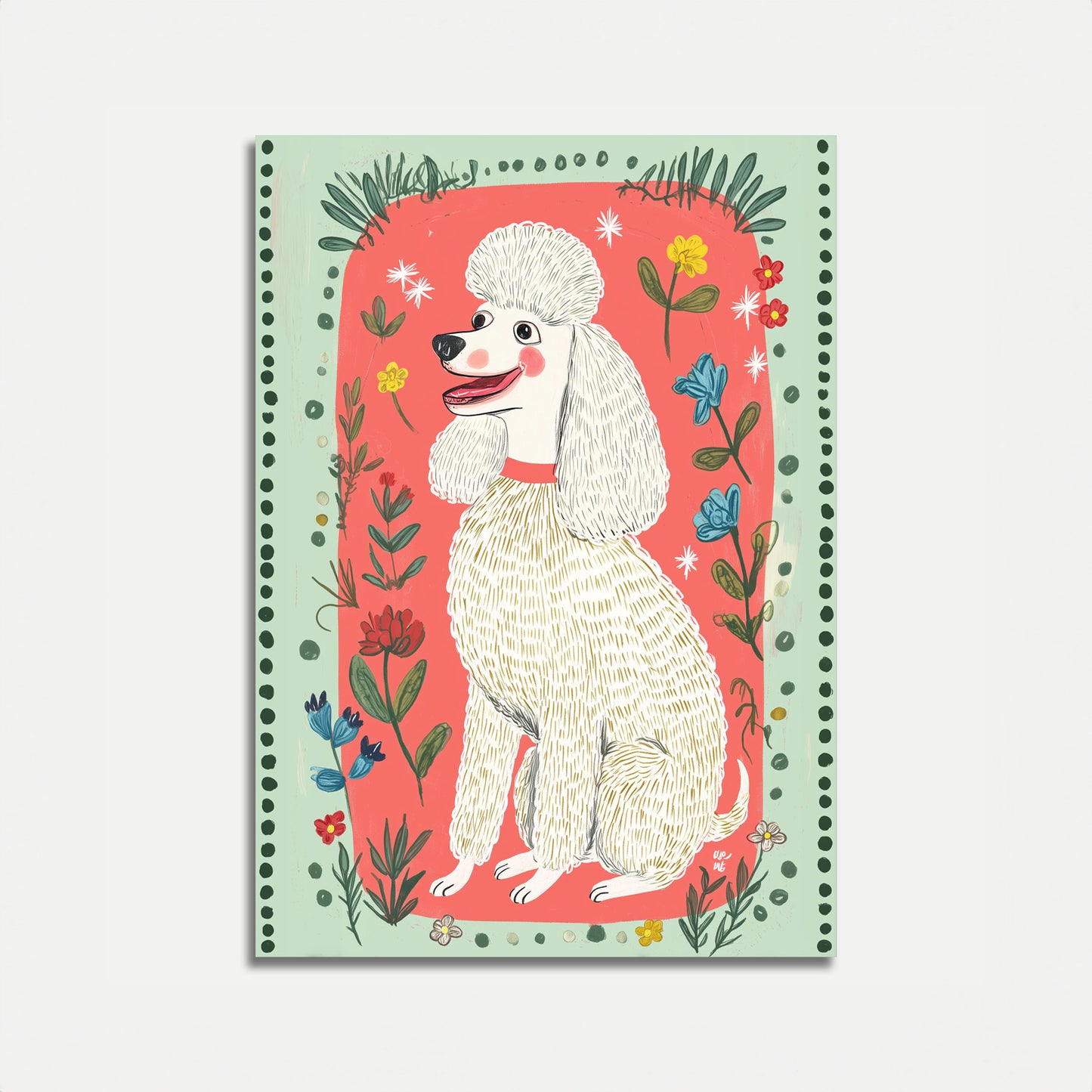 Cheerful Poodle Floral Poster