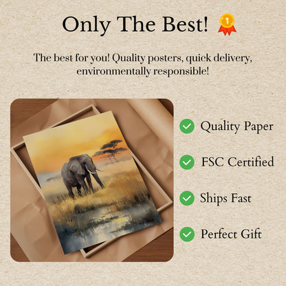 Majestic Elephant Savanna Sunset Poster