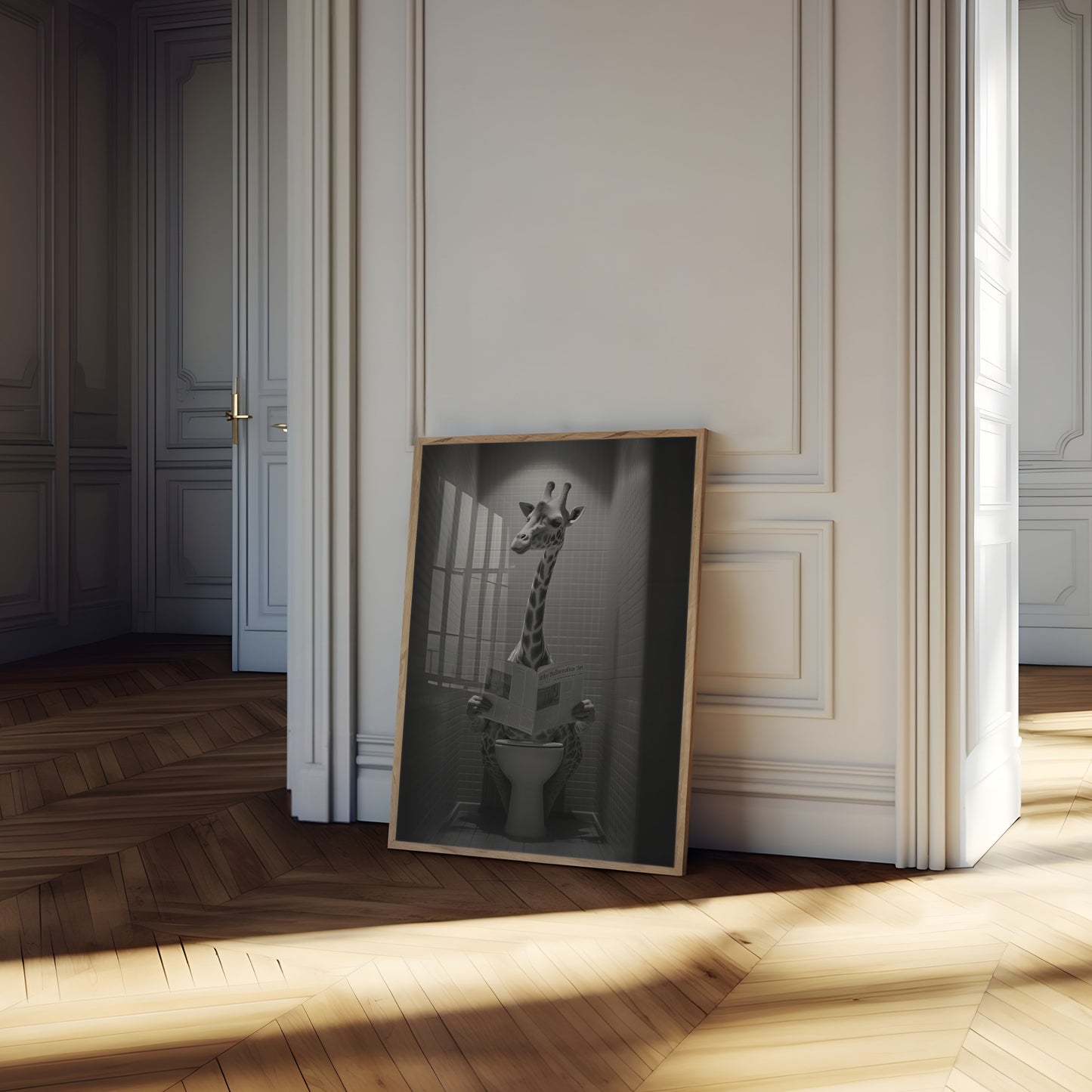 Giraffe Reading Bathroom Poster