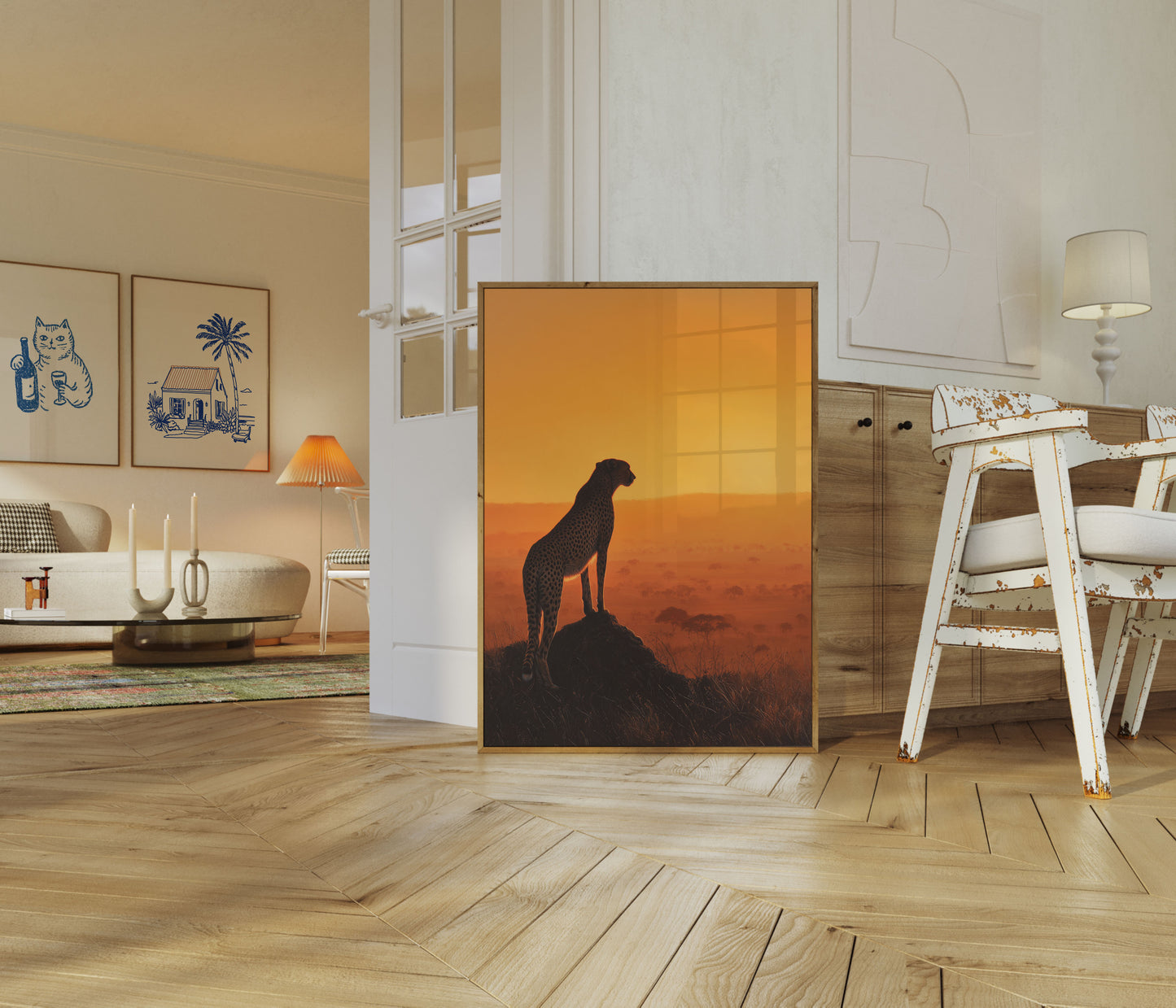 Cheetah Zonsondergang Afrikaanse Savanne Poster