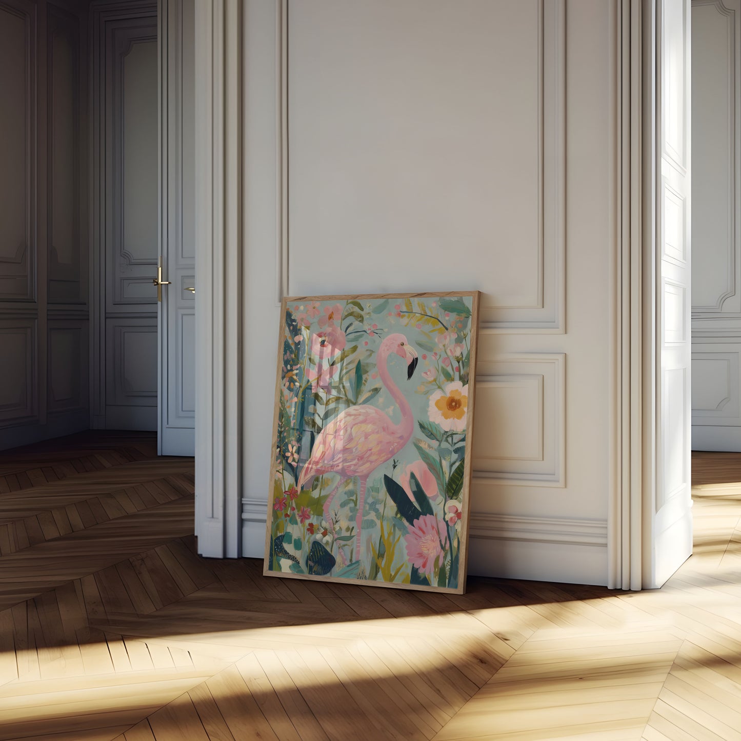 Pink Flamingo Garden Poster