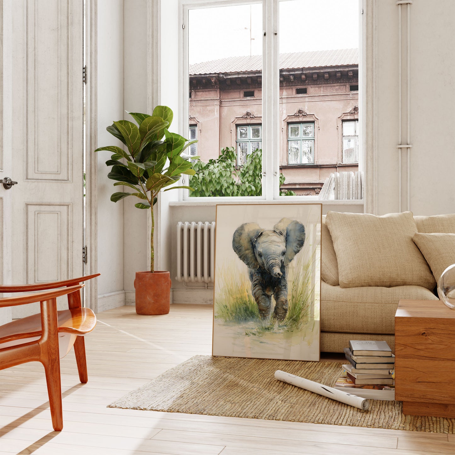 Baby Elephant Watercolor Adventure Poster