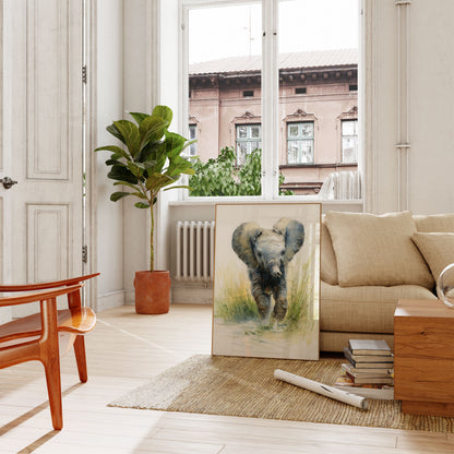Baby Elephant Watercolor Adventure Poster