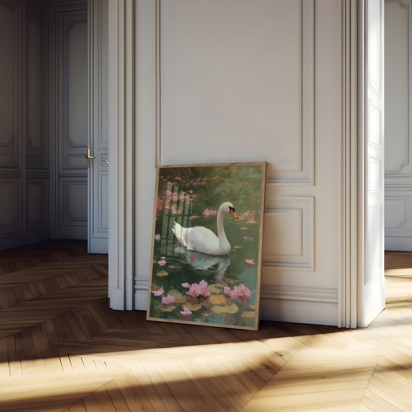 Elegant Swan Lotus Pond Poster