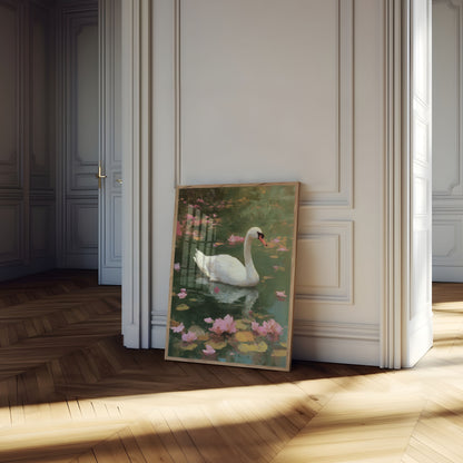 Elegant Swan Lotus Pond Poster