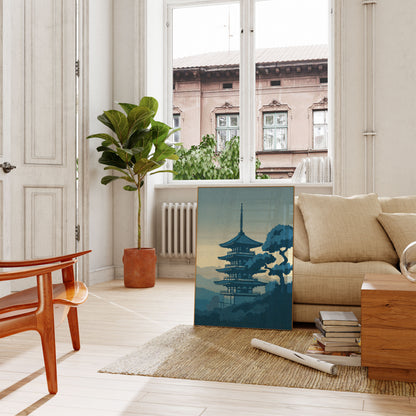 Poster di Paesaggio di Montagna con Pagoda Giapponese