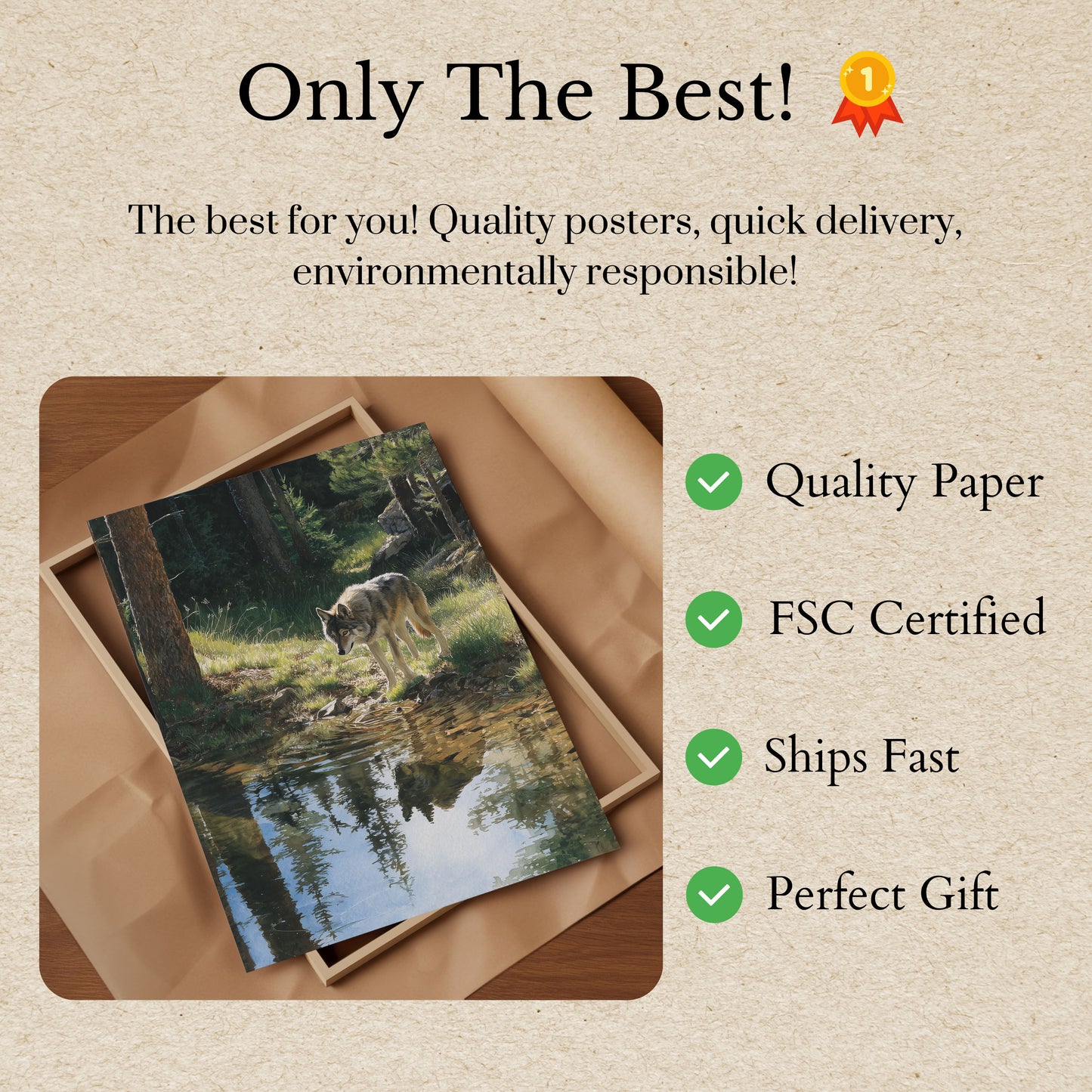 Woodland Wolf Reflection Poster