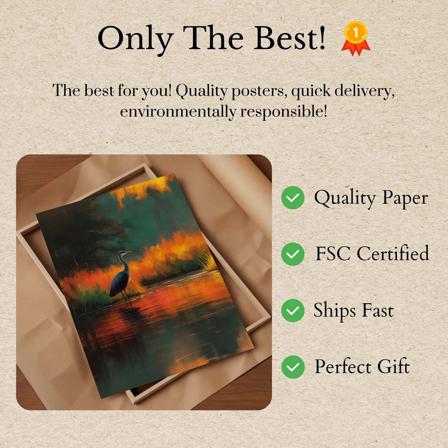 Heron in Fiery Sunset Poster