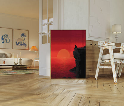 Kat ser på solnedgang plakat