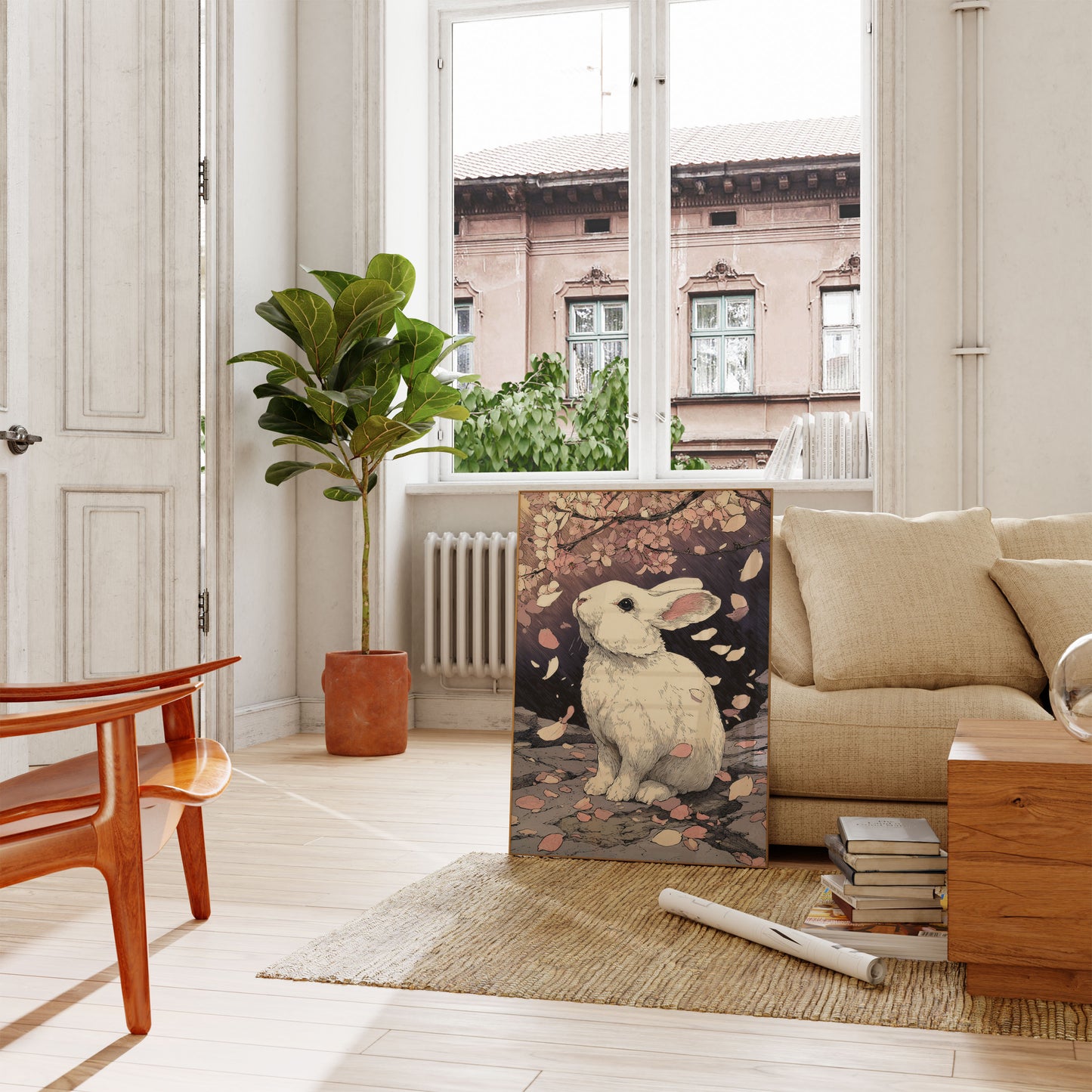 White Rabbit Blossom Garden Poster