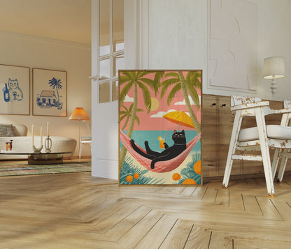 Beach Cat Relaxing in Hammock Poster