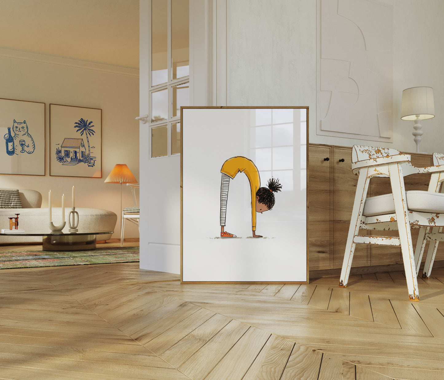Affiche ludique d'étirements de yoga
