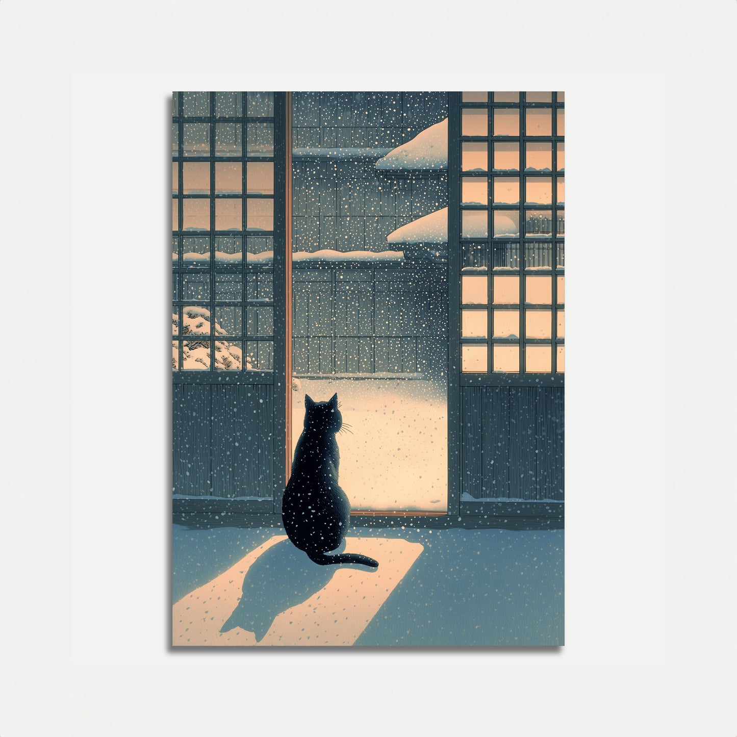 Black Cat Watching Winter Snow Poster