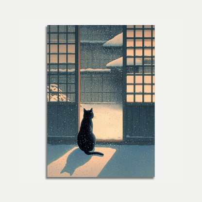 Black Cat Watching Winter Snow Poster