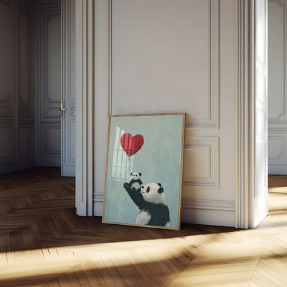 Panda Love Heart Balloon Poster