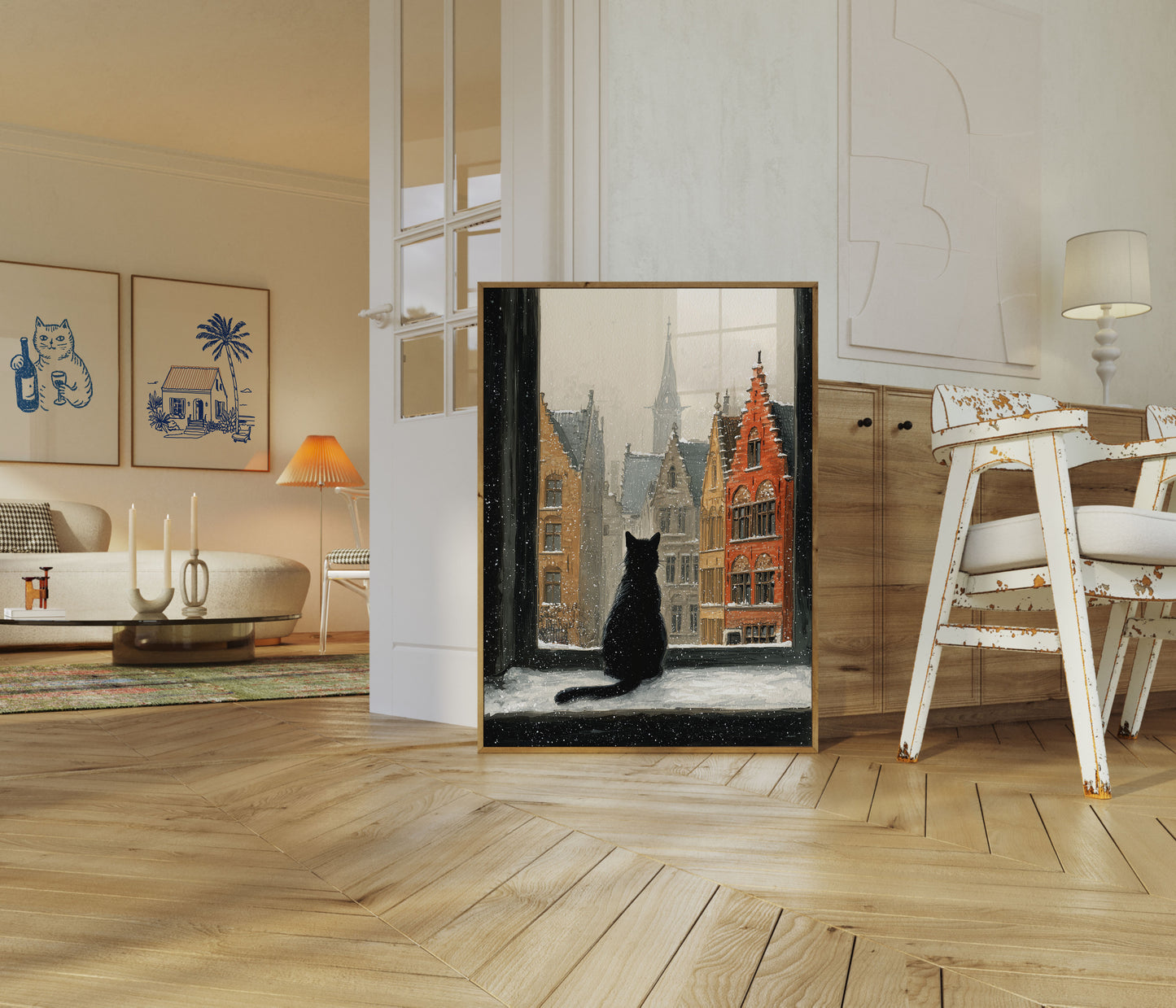 Black Cat Winter Street Poster