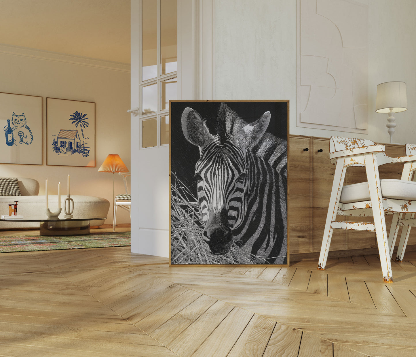 Póster de cebra en un entorno natural monocromático