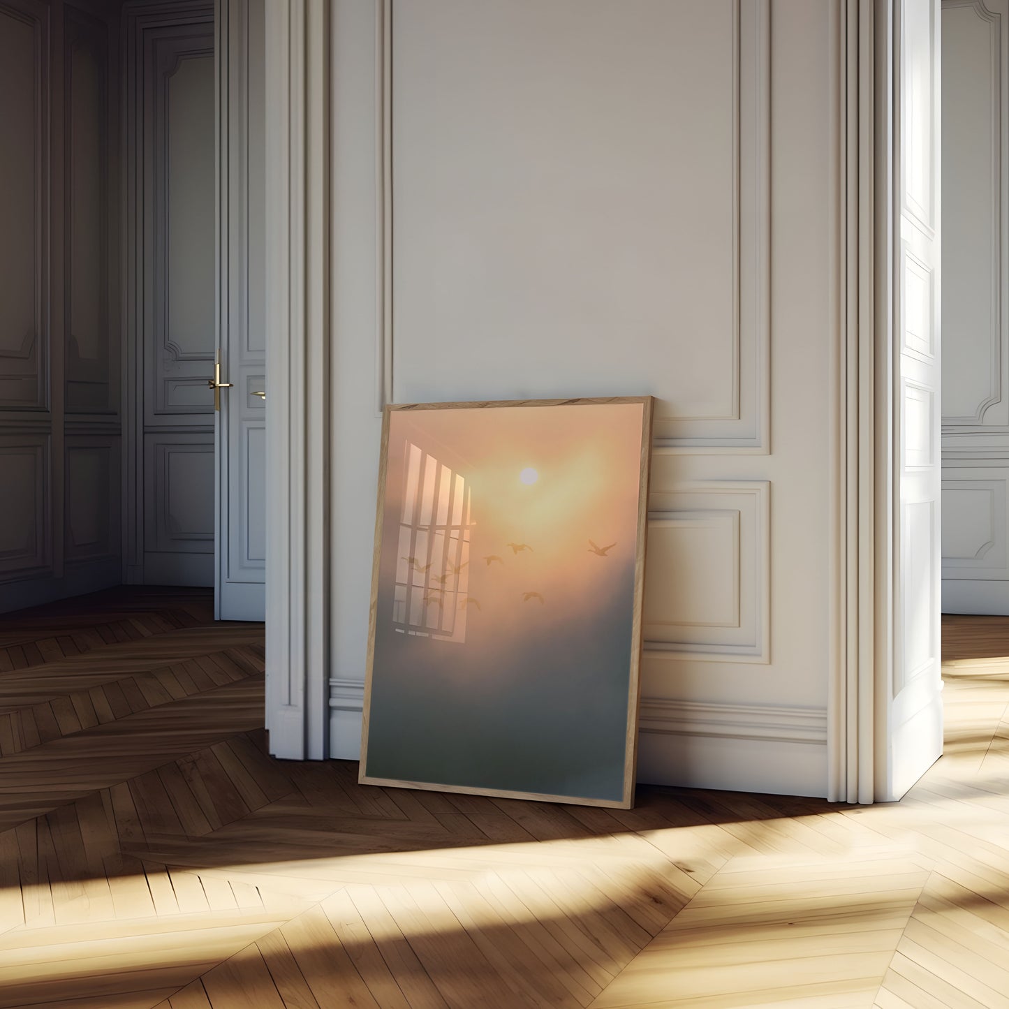 Birds Flying at Sunrise Poster