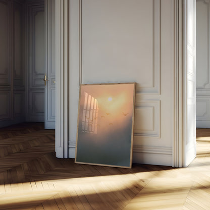 Birds Flying at Sunrise Poster