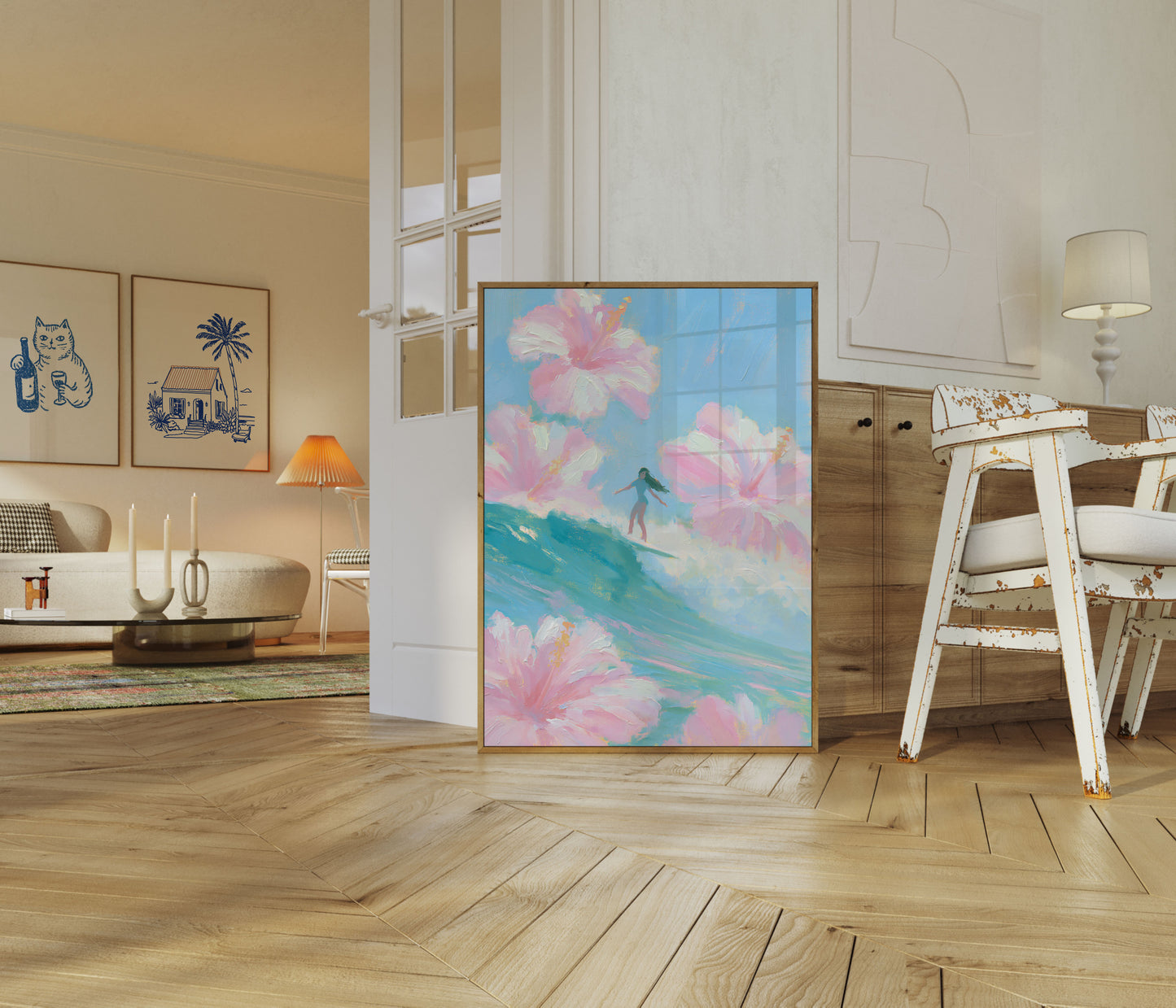 Surfer Girl Among Giant Flowers Poster