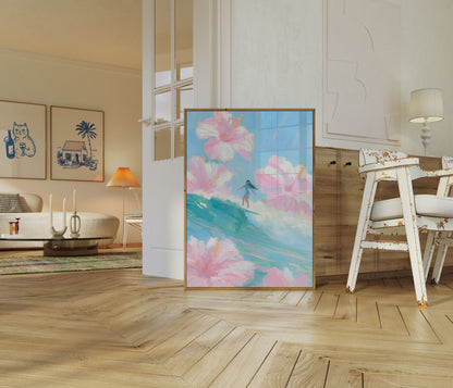 Surfer Girl Among Giant Flowers Poster