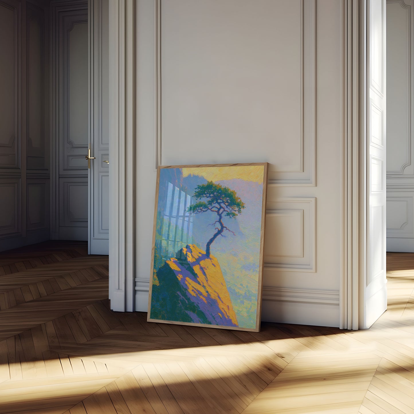 Affiche : Arbre solitaire sur pic montagneux