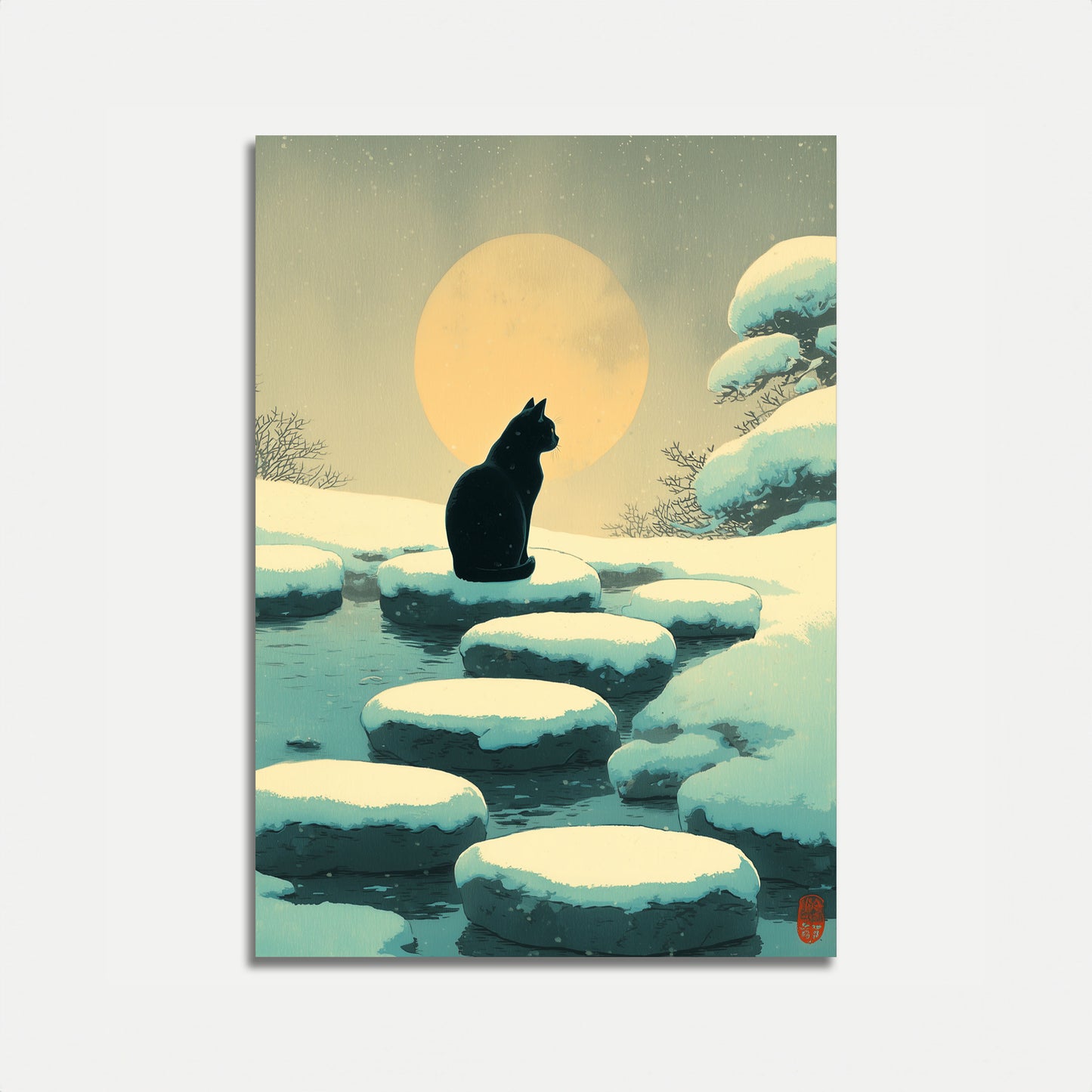 Póster de Gato Negro Luna de Invierno